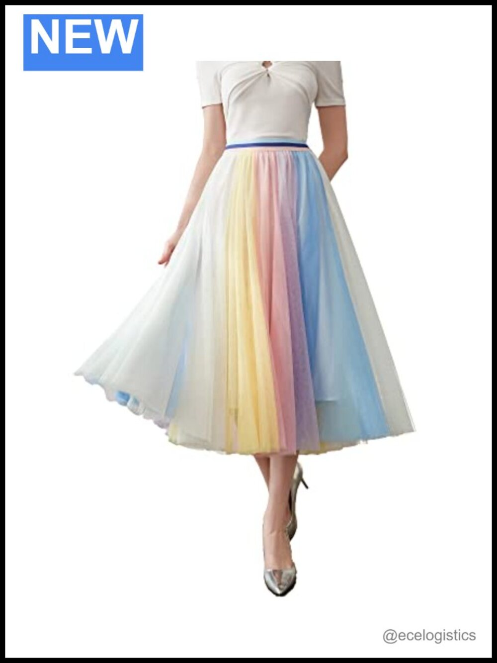 Women Pleated Long Tulle Skirt High Elastic Waist Swing Casual Midi